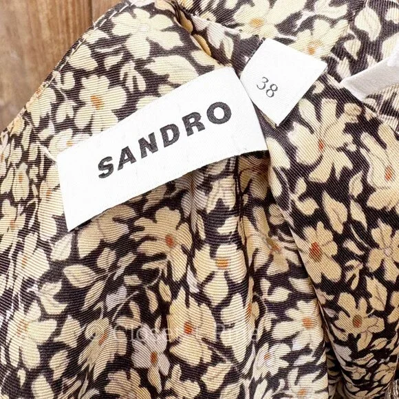 Sandro Enrika Floral Midi Dress Size 38 FR US Size 6 Beige Silk Wrap Dress - Picture 4 of 17
